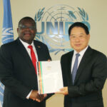 H.E Robinson Njeru Githae, Ambassador/Permanent Representative of the Republic of Kenya presents his Letters of Commission to H.E LI Yong, Director General of the United Nations Industrial Development Organization (UNIDO) on Thursday 19th December 2019 at the UNIDO Offices at UN Office in Vienna.