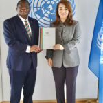 H.E Robinson Njeru Githae, Ambassador/Permanent Representative of the Republic of Kenya presents his Letters of Credence to H.E. Ms. Ghada Fadhi Waly, Director-General of the United Nations Office in Vienna (UNOV) and Executive Director of the United Nations Office for Drugs and Crime (UNODC) on Thursday 12th March 2020 at the UNOV/UNODC Offices at UN Office in Vienna.